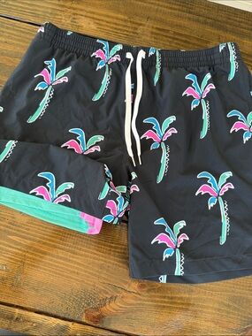 chubbies Black Swim Shorts with Teal & Pink Palm Trees